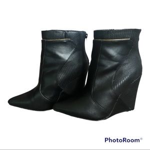 Black Snakeskin Booties with Gold Trim